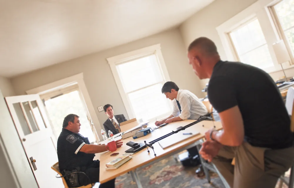 Chaplain Cary Friedman meets with Austin law enforcement, along with Phillip LeConte, in preparation for My Credo project