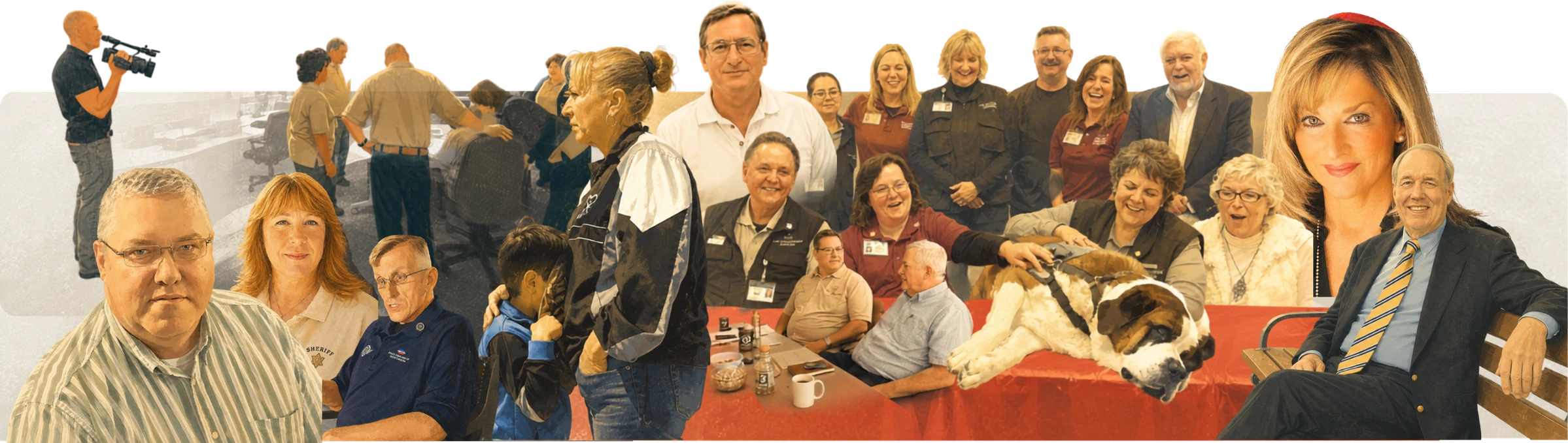 Collage of ChaplainUSA chaplains and contributors sharing their experience, filming conversations, and gathering together