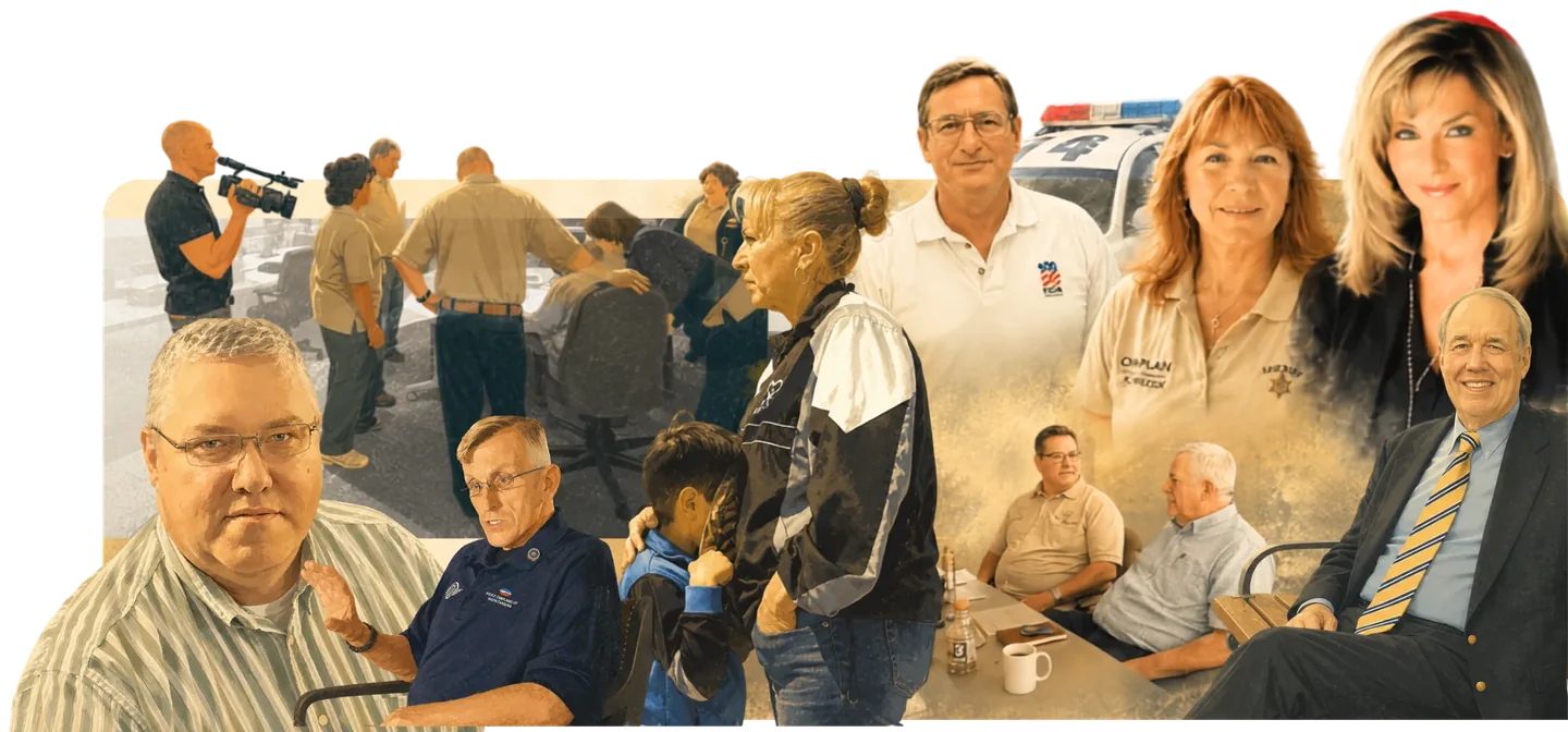 A collage of police chaplains and the people behind the Police Chaplain Project.