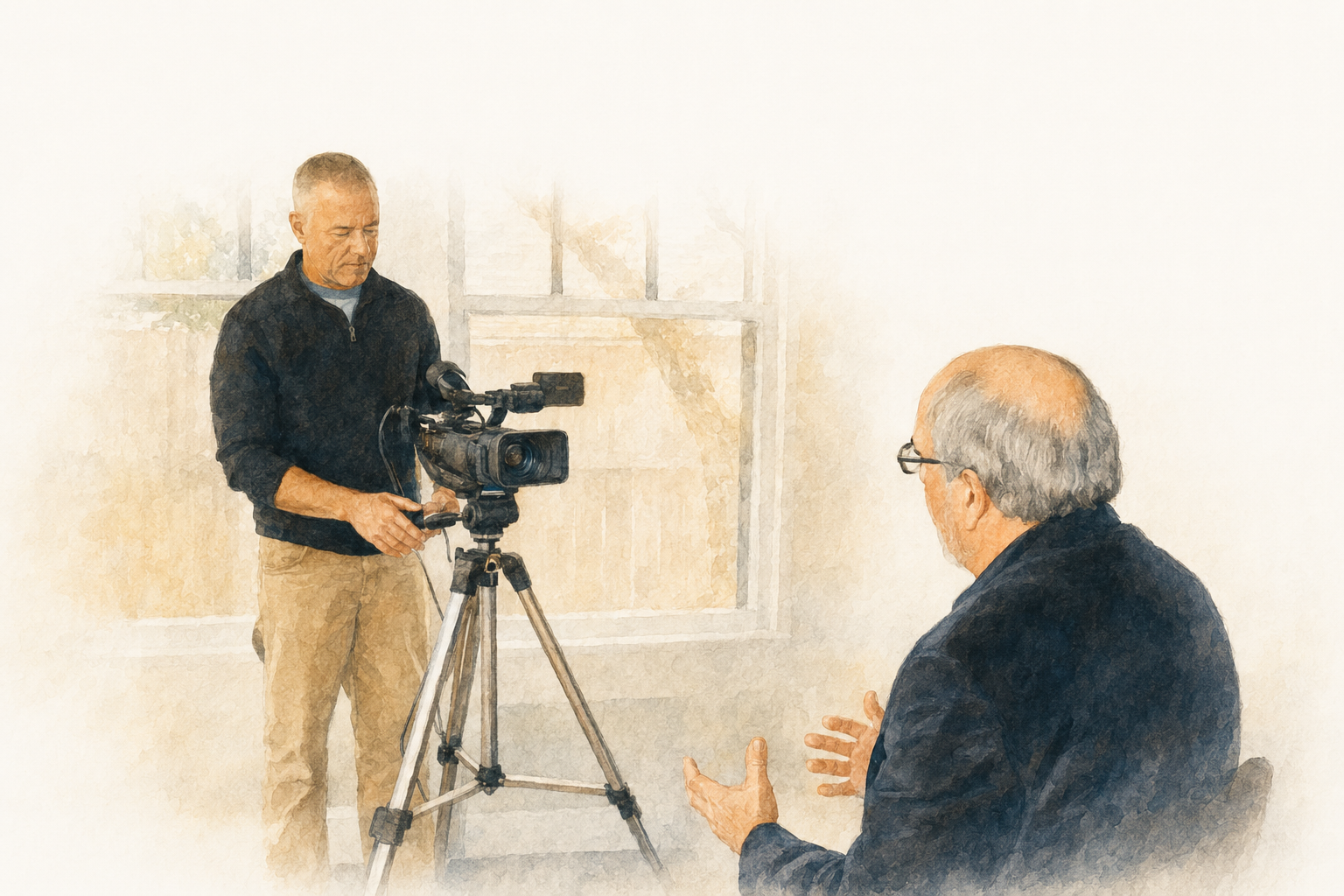 A police chaplain interview being taped