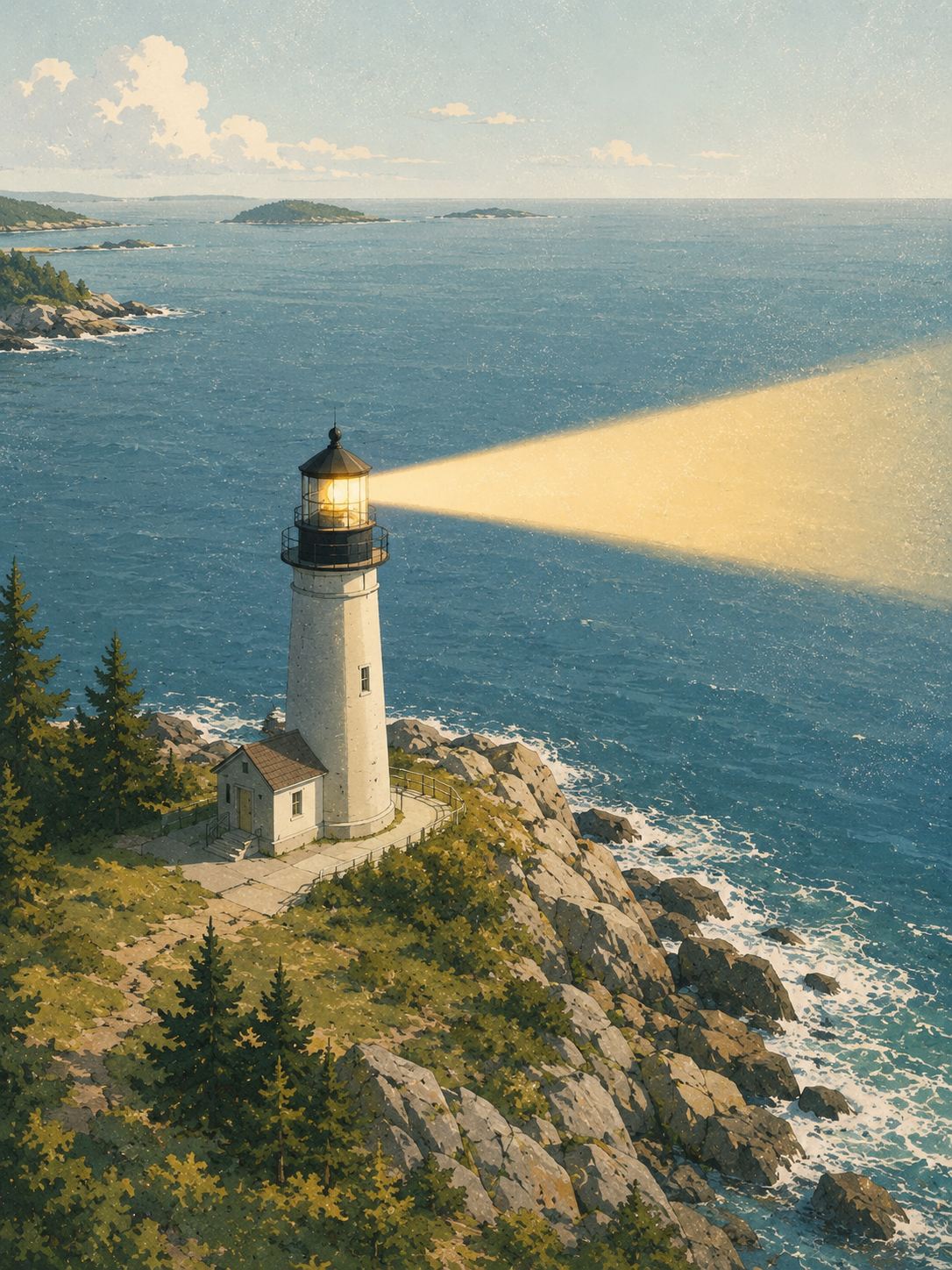 Lighthouse at night illustration