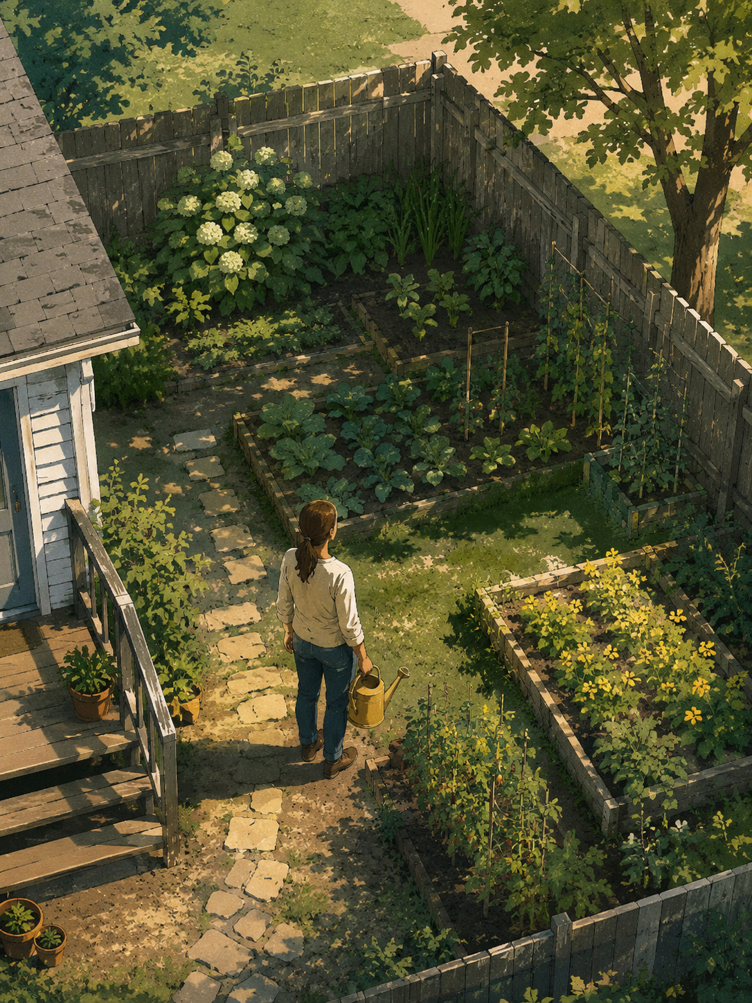 Garden scene illustration